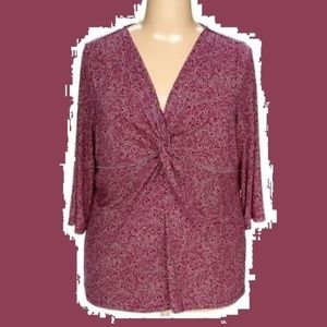 Slinky Jersey Knit Cross Twist Bodice Blouse